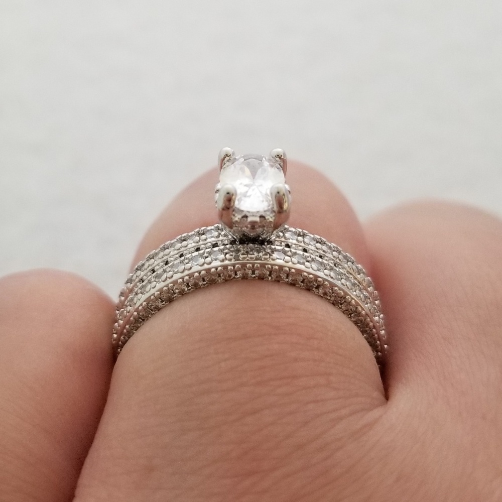 (2pcs) 1ct TW 18k Over Sterling Ring Set - Picture 5 of 8
